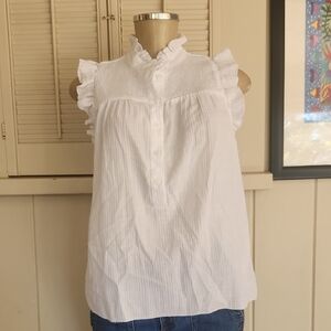 J. Crew White Ruffle Sleeve Blouse